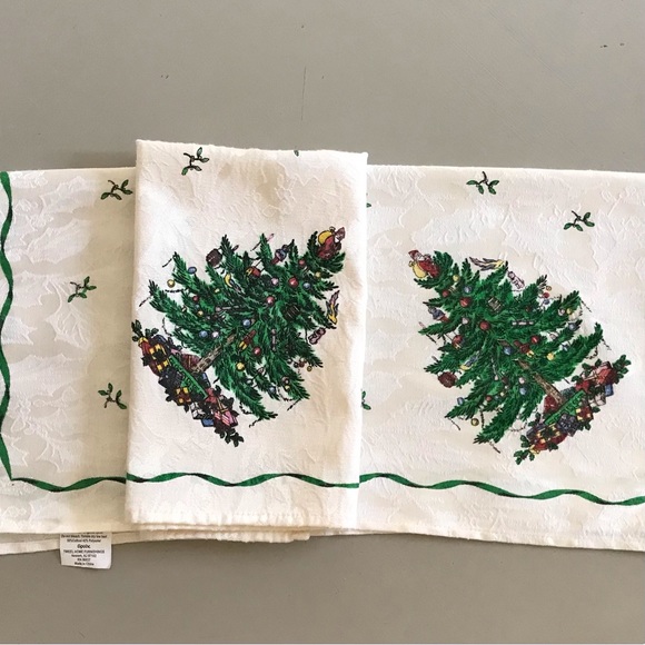 SPODE Set Of Two Christmas Tree Print Holiday Tableware Cloth Dinner Napkins - Picture 7 of 8